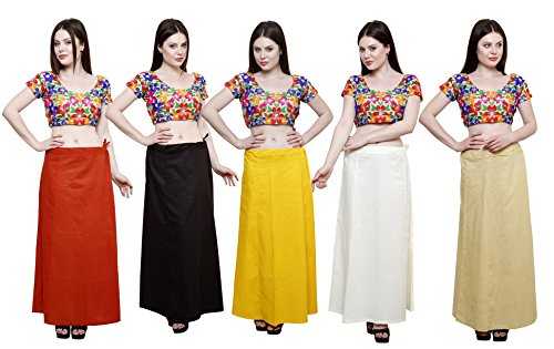 Image of Pistaa's combo of Women's Cotton Best Plain Solid Indian Readymade Inskirt Saree petticoats