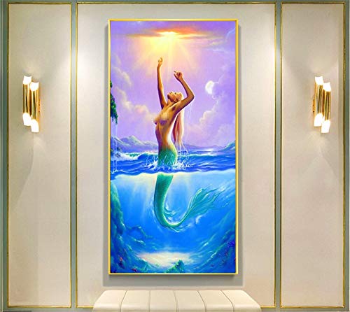 Kit point de croix diamant sirène strass carrés œuvre d'art mural salon 5D