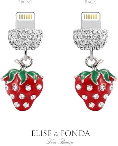 Miniatura 3 de ELISE & FONDA CP445 Puerto de carga USB Crystal Anti Dust Plug Little Strawberry Phone Charm para iPhone 131211XS MAXXRX8 Plus76S8SE iPad iPod