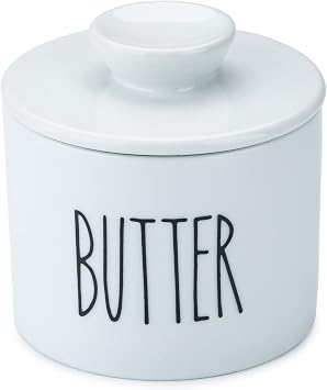 Heartland Home Porcelain French Butter Crock لمواجهة الماء من أجل الزبدة الناعمة. 3.9 "طبق زبدة السيراميك مع حارس زبدة الغطاء. حاوية حامل زبدة نمط المزرعة البيضاء.   