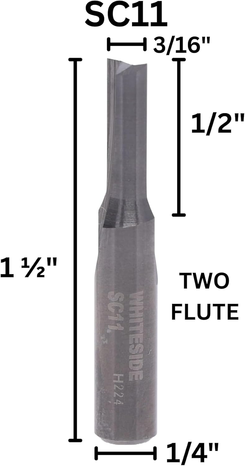 Whiteside Router Bits SC11 Standard Straight Bit with Solid Carbide 3/16-Inch Cutting Diameter and 1/2-Inch Cutting Length