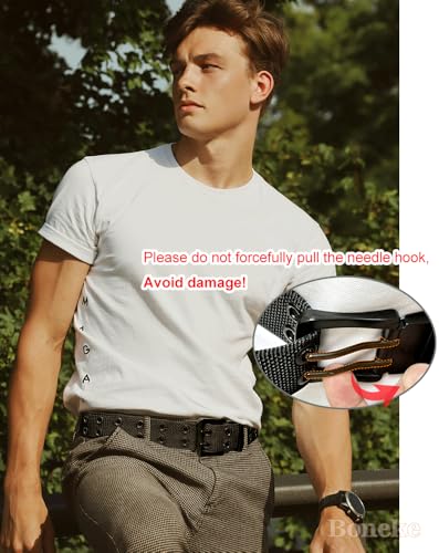 Nylon Webbing Double Grommet Belt for Mens, 126cm Adjustable Canvas Belts Vintage Black Buckle Punk Style Unisex2