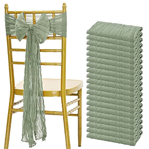 Showgeous 20 PCS Sage Green Cheesecloth Chair Sashes Rustic Chair...