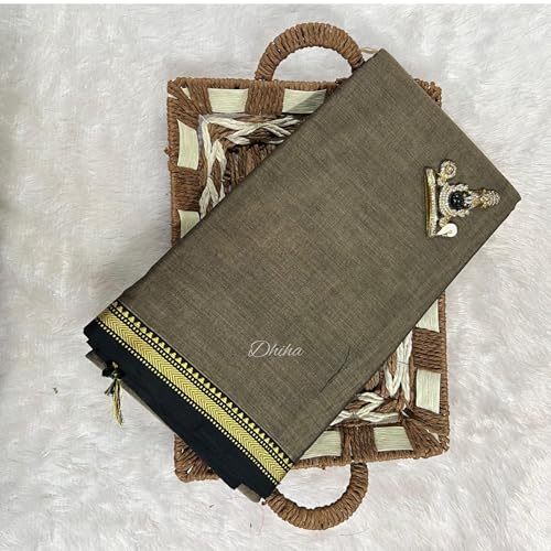 Image of Narayanpet Pure Cotton Avani Border Saree for Women with Running Blouse | Tassels | Traditional Woven Solid Design | Handloom Weave
