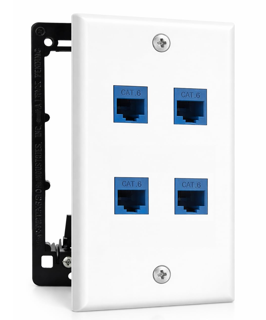 DIYTECH 4 Port Ethernet Wall Plate, Cat 6, Wall Outlet, RJ45 Female to Female Keystone Jacks - White
