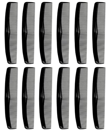 Comfort Hair Dressing Table Coarse/Fine Hair Comb Set, Black, 8 Inch (12 Pack)