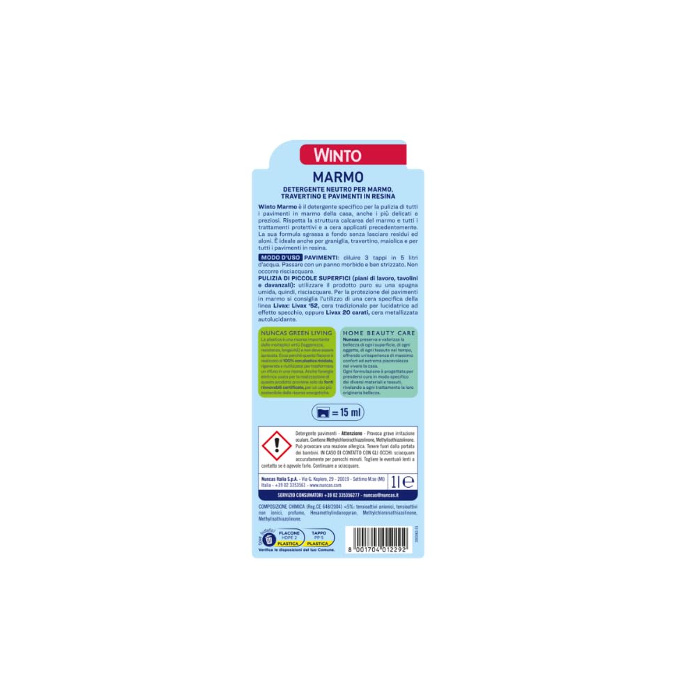 Nuncas - Winto Marmo - Detergente per Pavimenti in Marmo - Multipack - Confezione da 3 x 1000 ml