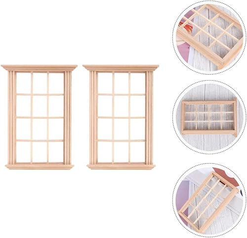 Miniatura 8 de DOITOOL 2 ventanas de casa de muñecas 1 12 escala marco de ventana de casa de muñecas de madera, muebles de casa de muñecas, marcos de ventana en