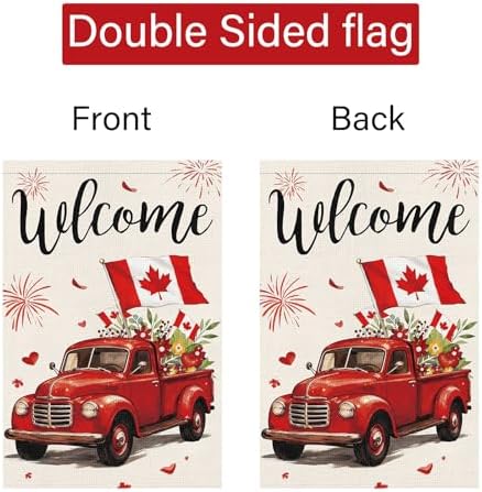 Louise Maelys Canada Day Garden Flag 12x18 Double Sided, Burlap Small Welcome Patriotic Truck Floral Canadian Flags Drapeau Decoratif Exterieur Outside Outdoor House Decor (ONLY FLAG) - 4