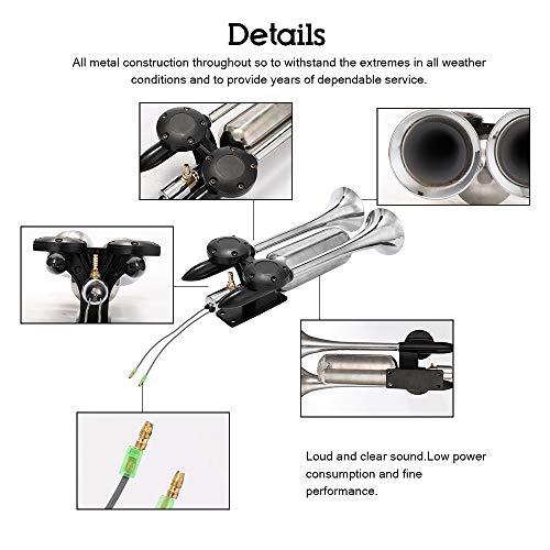 Liuwei Horn Universal Car Dual Trumpet Air Horn 300Db Trumpet Truck Dual Air Horns Kit Super Loud Car Speakers For Van Boat Pickup 12V 24V (Color : Silver) #TOP3