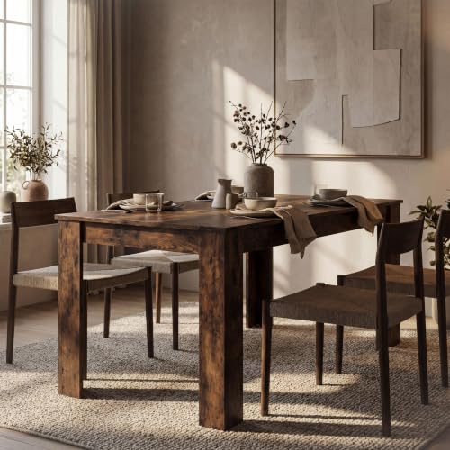 Blisswood Wooden Dining Table, Kitchen Table 120 x 80 cm, Rustic Wood Tabletop Rectangle Dining Table, 4 Seater for Dining Room, Kitchen & Living Room, 120L x 80W x 75H cm - Image 2