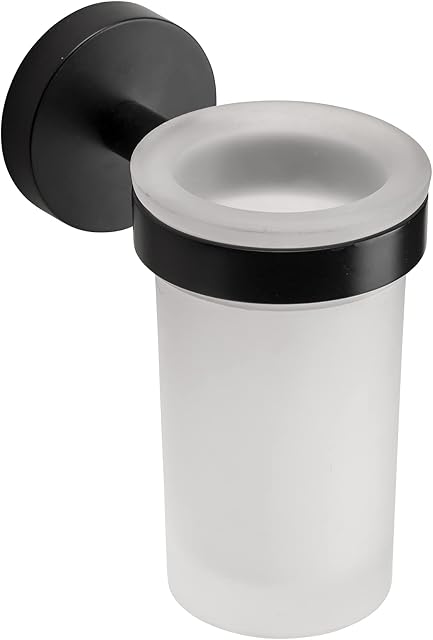 Croydex Flexi-Fix Matte Black Epsom Tumbler & Holder, 97 x 67.5 x 107.5mm