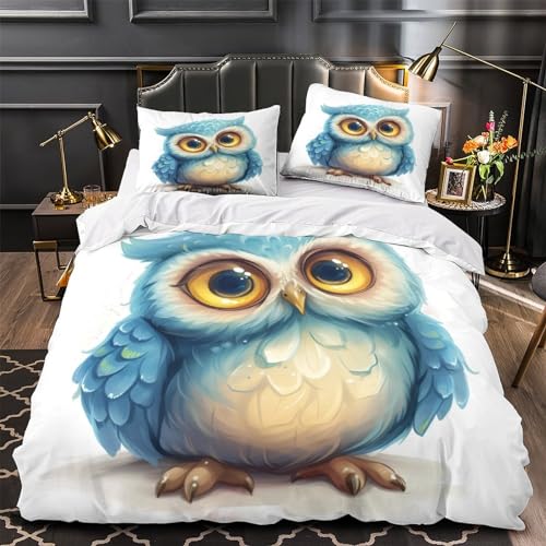 Housse de couette chouette lit double grand format anti-plis