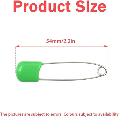 Miniatura 2 de 50 unidades de pasadores de seguridad de 2.126 in2.2 pulgadas para pañales, cabeza de plástico para pañales, tela de acero inoxidable con cierres de