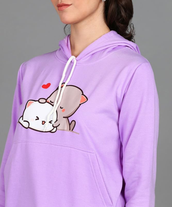 Image of Popster Oversize Regular Fit Hooded Neck Fleece Sweatshirt for Women Lavender Small
