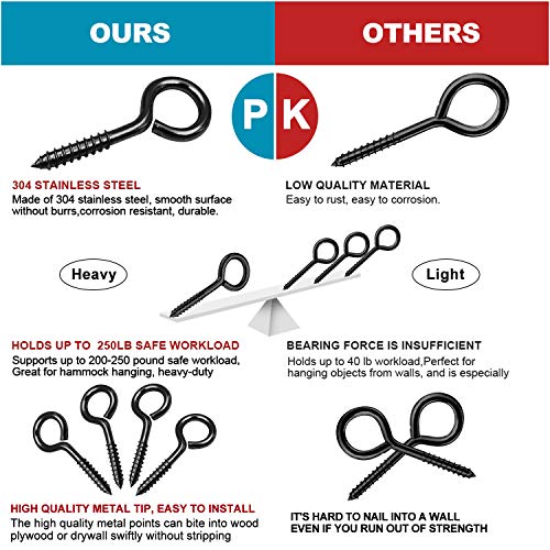 YGAOHF 5 Inch Eye Hooks Screw in Heavy Duty, 500 LBS Capacity, Large Stainless Steel Eye Hooks for Hanging, Black Eye Bolts for Indoor & Outdoor Heavy-Duty Applications - Image 5