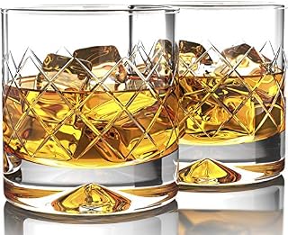 MOFADO Crystal Whiskey Glasses - Etched - 12oz Set of 2 - Lead