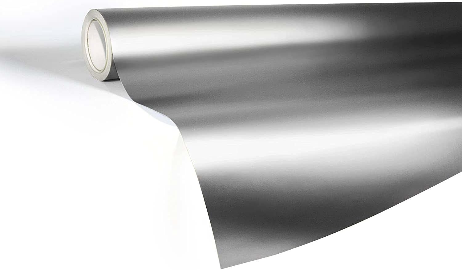Silver Satin Chrome Vinyl Wrap Stretch Conform DIY Easy to Use Air-Release Adhesive (1ft x 5ft)