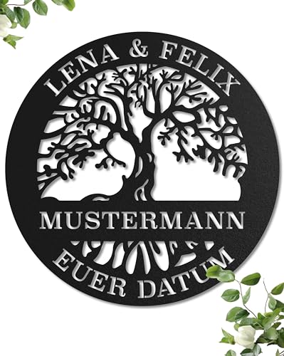 Personalisiertes Baum des Lebens Wanddeko - Metallschild für Zuhause & Garten, Ideal als Familien-Geschenk, Namensschild Haustür (Familienschild Baum des Lebens)
