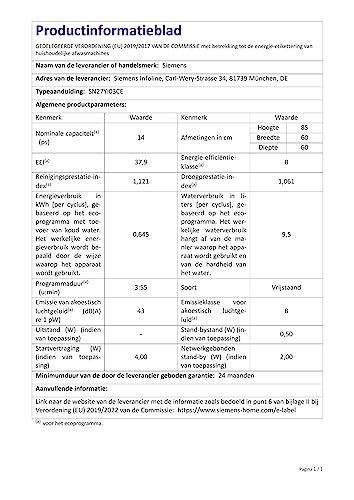 SIEMENS Lave vaisselle 60 cm SN27YI03CE IQ700, 14 couverts, 43 db, Zeolith