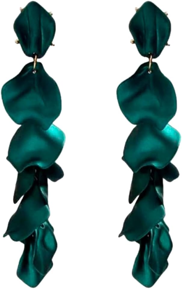 Yellow Chimes Women's Long Earrings Fashion Collection Gold Plated Floral Petals Long Danglers Earrings Green Medium