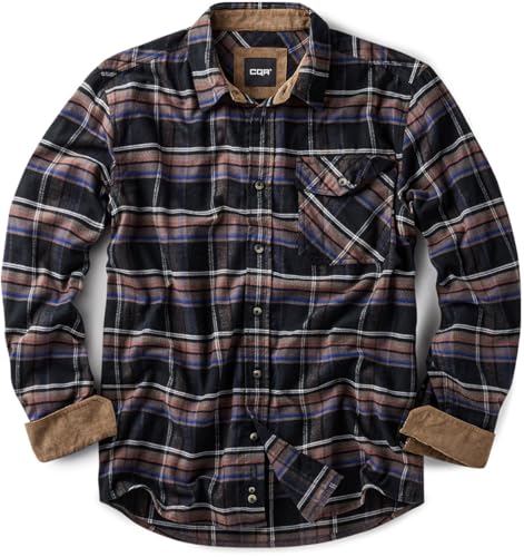 CQR Men's 100% All Cotton Button Down Flannel Shirts, Long Sleeve Brushed Warm Soft Casual Outdoor Plaid Shirt