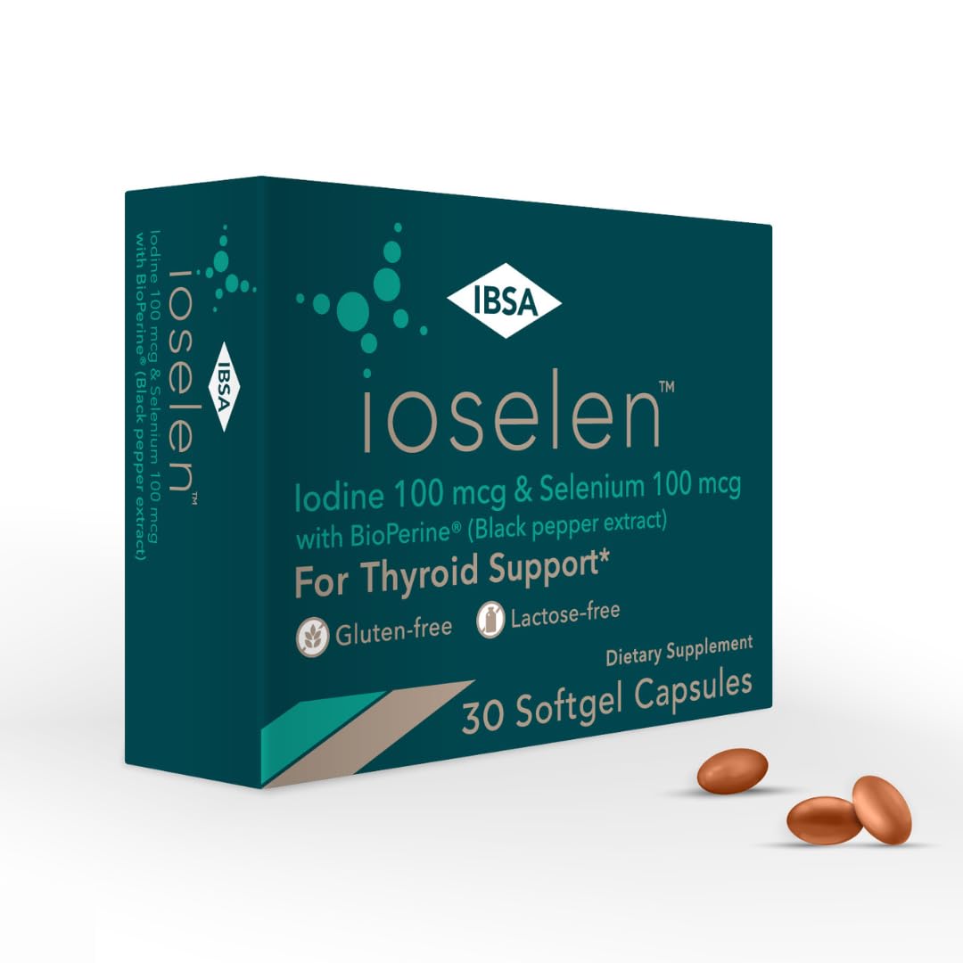 Ioselen - Thyroid Support Supplement – 100 mcg Selenium, 100 mcg Iodine, 5mg BioPerine - 30 Soft-Gel Caps for Increased Bioavailability and Absorption - Gluten-Free, Lactose-Free, Sugar-Free, Non-GMO