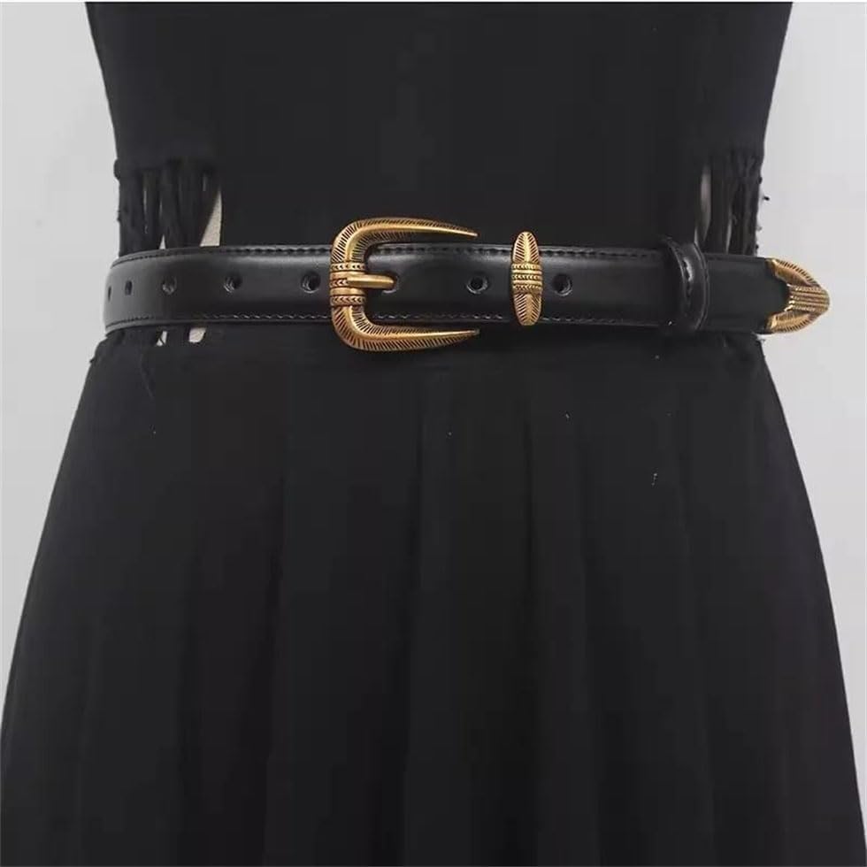 Pohullan Women Vintage Leather Dress Belts Decoration Narrow Belt2