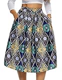 940 - Vintage High Waist Floral African Ethics Printed Skater A-Lined Midi Plus Size Skirt (Short Eye, 1X)