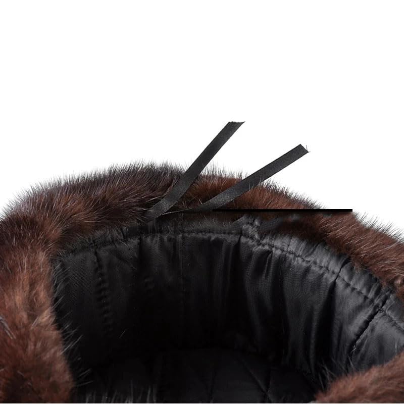 Zimowa gruba sztuczna czapka z futra rosyjskiego Czapka męska czarno-brązowa Ciepły Chapeau dla starszych mężczyzn Ciepła czapka zimowa, czarna-60CM,Black-60CM