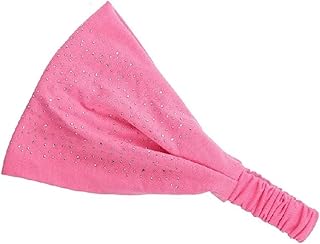 Diadema ancha elástica con diamantes de imitación de color sólido para mujer (rosa)