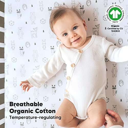Organic Fitted Cot Bed Sheets - 2-Pack Breathable Jersey Cotton Baby Bed Sheets - Cot Mattress Fitted Sheet - Fitted Cot Sheets - Baby Cot Sheets - Crib Fitted Sheets (Woodland)