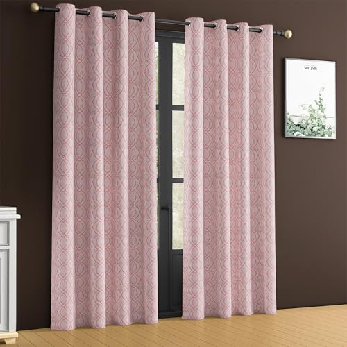 Image of Yellow Weaves 1 Pc Jacquard Oval Eyelet Long Door Curtain - Perfect for Home, Office, Bedroom, Living Room & Balcony - 9 Feet (Dusty Pink)