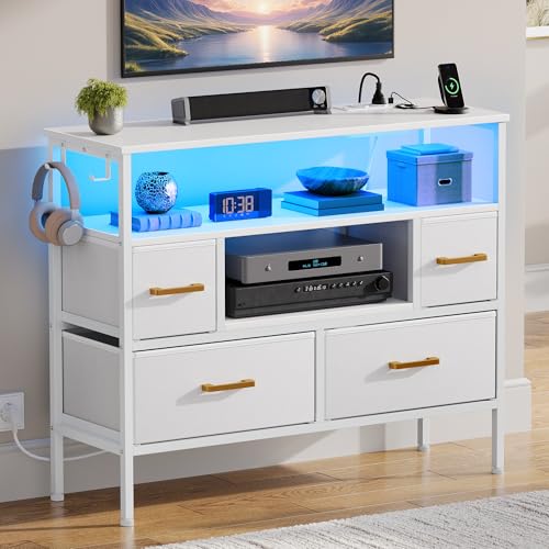 YITAHOME Kommode mit Steckdosen & LED-Leuchten, Stoffkommode mit 4...