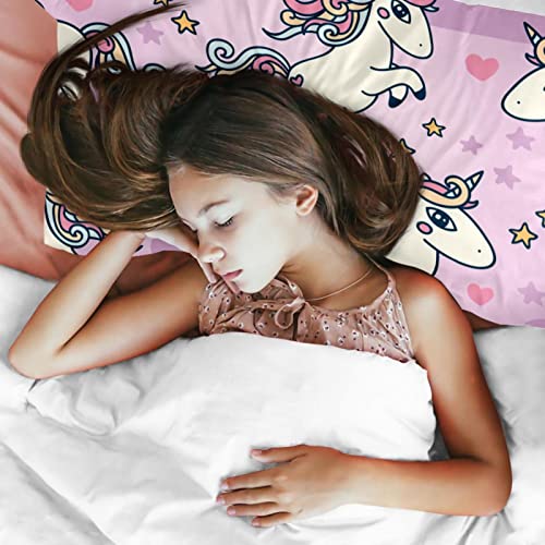 Linge de lit licornes blanches rose parure housse de couette tissage haute densité