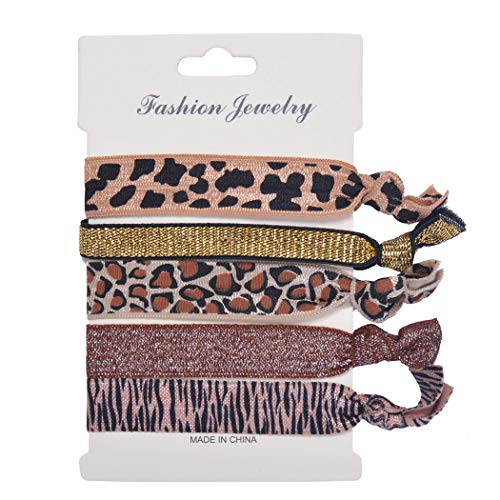 Image of Beauty Wig World 7 Pack Elastic Ribbon Hair Ties Set 35 Pcs Leopard No Crease Ponytail Holder Hair Bands Hair Supplies Colorful Bracelet for Girl and Women Hair Accessories