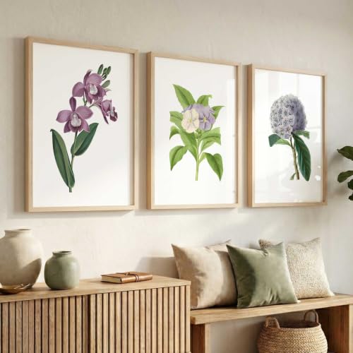 Image of kotart Floral Wall Art Home Decoration | Aesthetic Paintings With Frame For Living Room Bed Room Hotel Wall Decor Digital Reprint Set of 3 (19X25 inch)