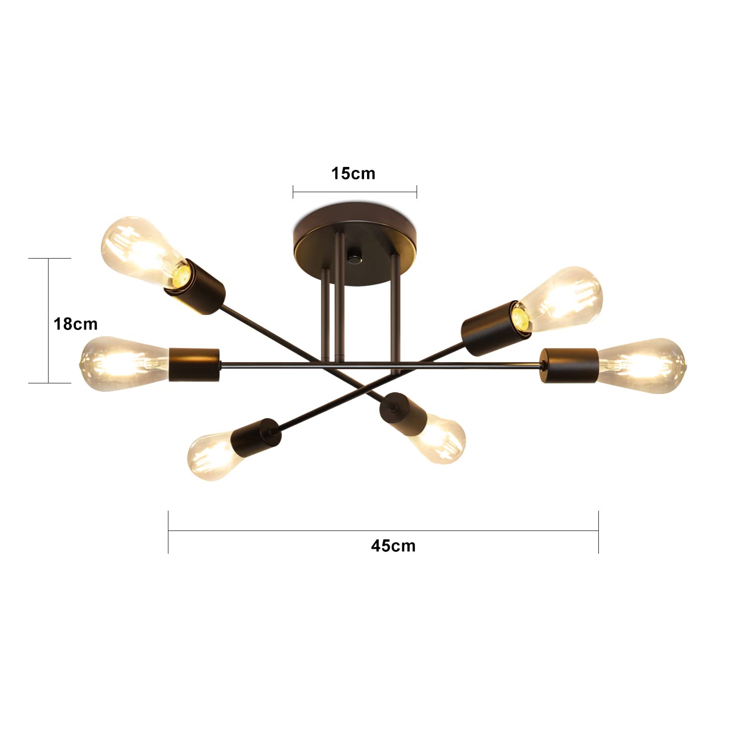 Lampa sufitowa Vintage 6 płomieni E27 Żyrandol Czarna Retro Przemysłowa