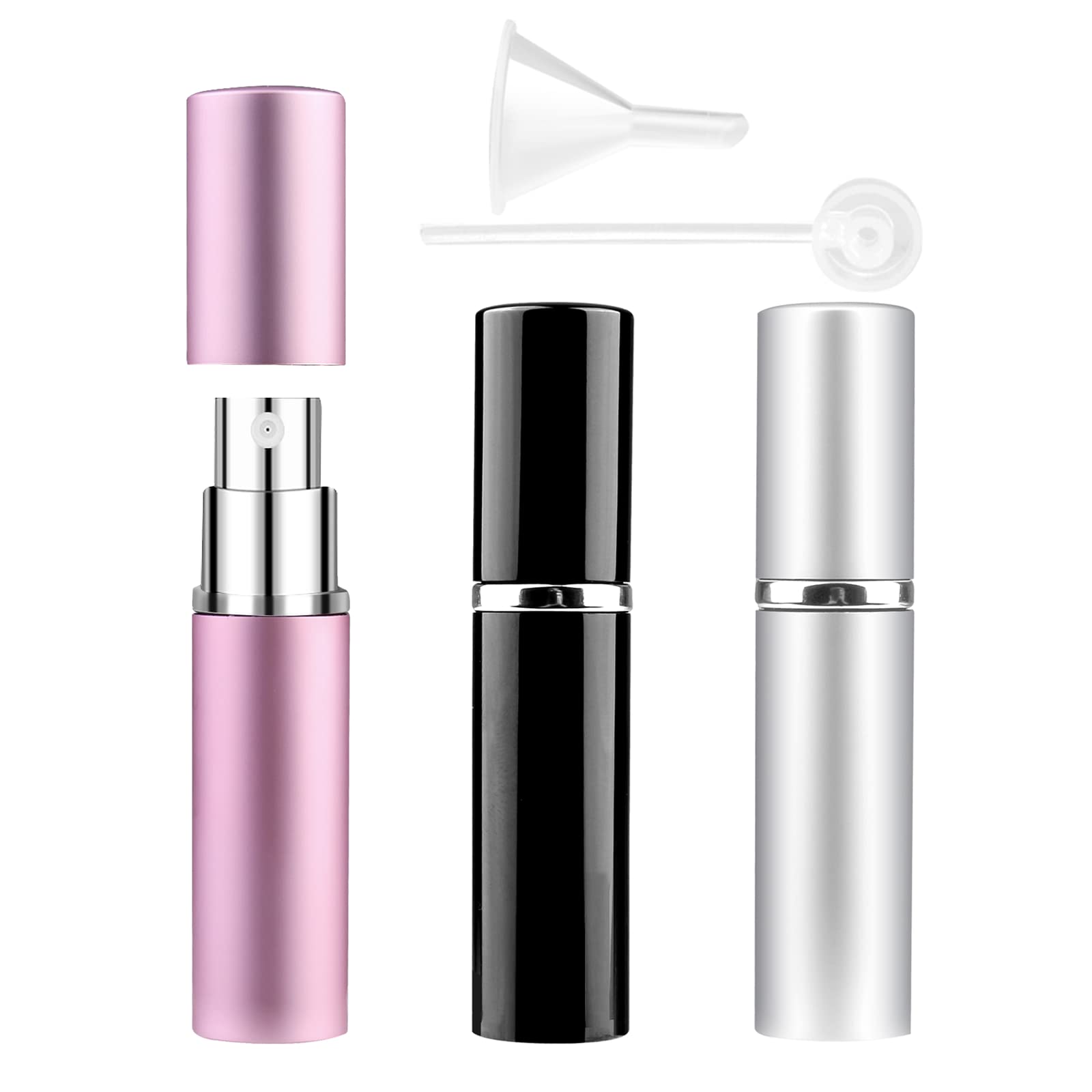 Zingso Men's 6Ml (Pink+Silver+Black) Refillable Travel Perfume Atomiser Bottles, 3 Pcs 6Ml Mini Portable Spray Bottles Refillable Perfume Aftershave Atomiser Empty Travel Bottles With Funnel (6Ml (Pink+Silver+Black))