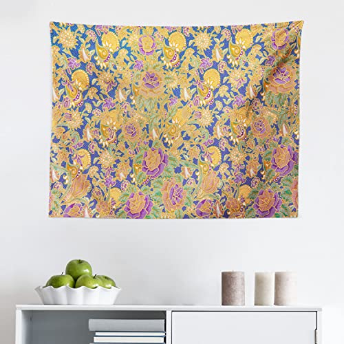 Ambesonne East Tapestry, Graphic Image of an Indonesian Batik Style Pattern with Flowers Traditional Vintage, Fabric Wall Hanging Decor for Bedroom Living Room Dorm, 28" X 23", Multicolor