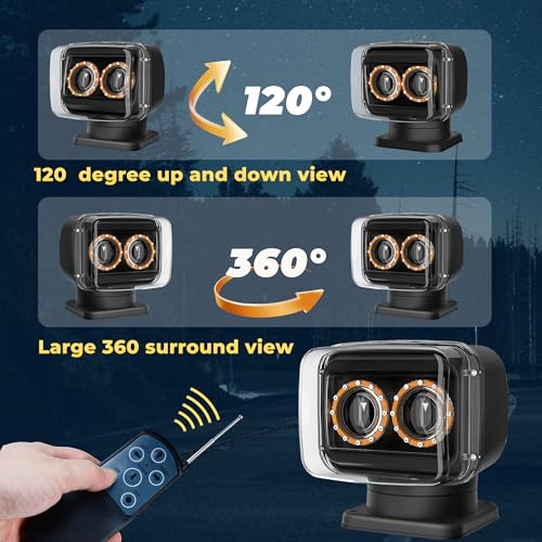 KORKIE 80W 5000LM Remote LED Search Light for Trucks - 360 Rotating Marine Spotlight with 7 Magnets, Wireless Control Waterproof Roof Spot Light Black by KORKIE - Image 5
