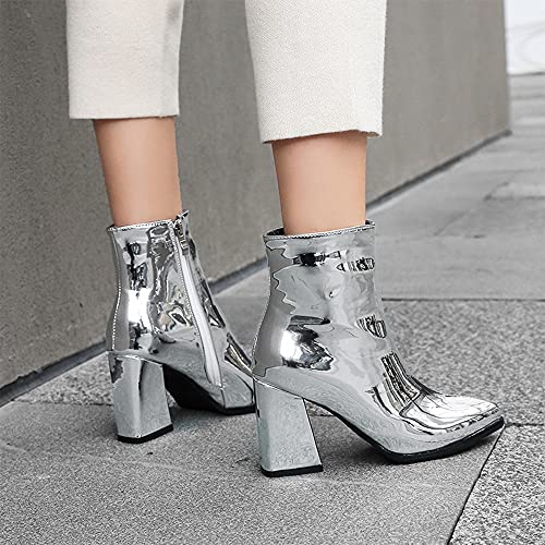 Women's Sparkle Ankle Boots Pointed toe Chrome Dress Booties with Chunky Heel4