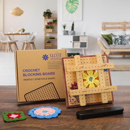 Image of 7.8 inchCrochet Blocking Board - Upgraded Style with 4 Tension Rods and 20 Pegs - Blocking Boards for Crochet Projects, Ideal for Granny Square Card Deck Users(Crimson)