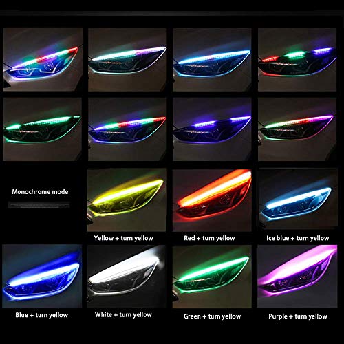 Image of BKN Car Headlight Daytime Running Strip Light RGB Flexible Indicator Lights for Cars & Bikes with Wireless Remote Controller (60 cm, Set of 2 Pieces)