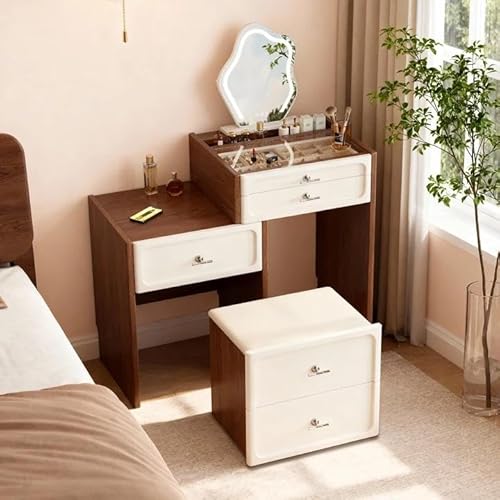Assembly-Free Cloud-Mirror Compact Dressing Table, 3-in-1 Convertible Dressing Table, Solid