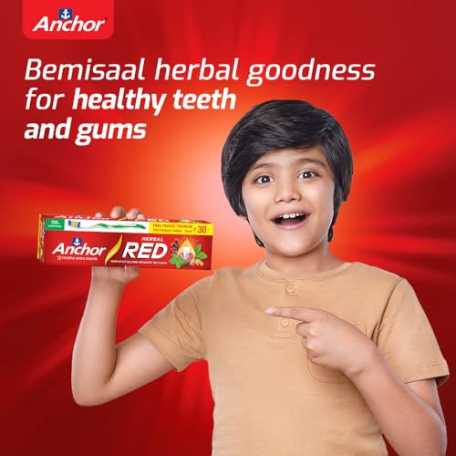 Image of Anchor Herbal Red Ayurvedic Toothpaste 300g (200g+100g) Pack of 2 + Free Toothbrush | 6 Natural Ingredients | Healthy Gums, Plaque Protection & Fresh Breath | 100% Vegetarian