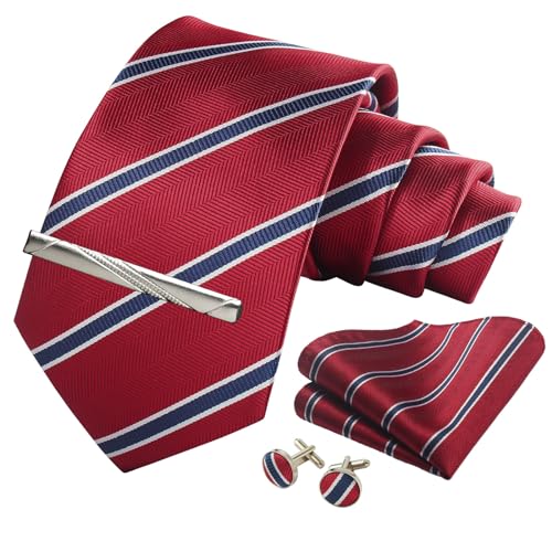 Image of Striped Plaid Polka Dot Mens Tie Formal Necktie Pocket Squares Ties Clips Cufflinks Classic for Men Set