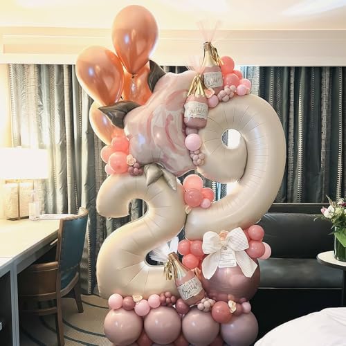 Image of Cream Number 9 Balloons,40 Inch 9 Balloons Giant Helium Foil Mylar Beige 9 Balloon Number for Birthday Party Anniversary Decorations