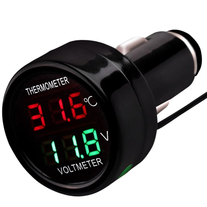 Digitales 3-in-1 Voltmeter Thermometer Fürs Auto - USB-Lader Mit LED-Display, 12V/24V