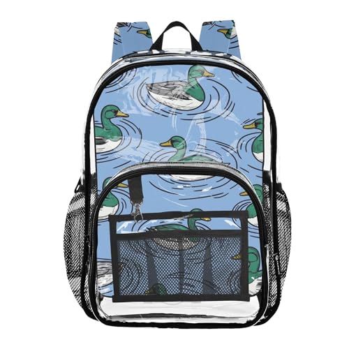Duck Pattern Clear Backpack PVC Transparent Backpack Lightweight Book Bag Capacity Clear Bag for Kids Boys Girls